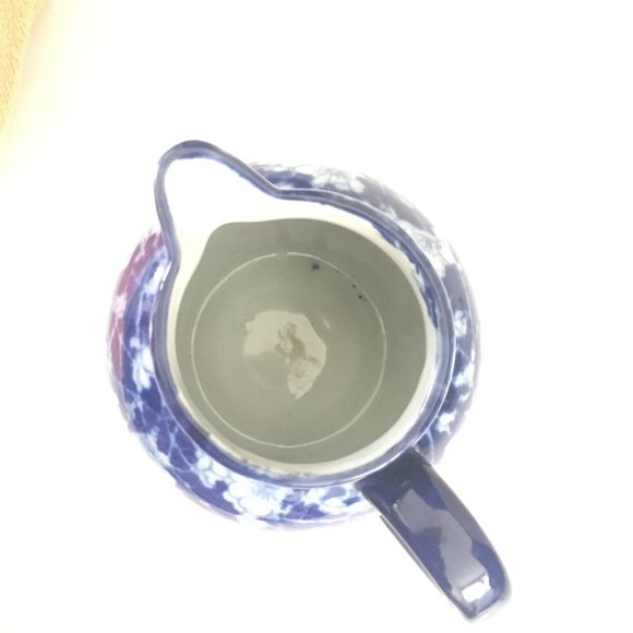 Ironstone China Pitcher Blue White Flow Ware Chintz Floral Marked 4.25" T #1 - Picture 5 of 8